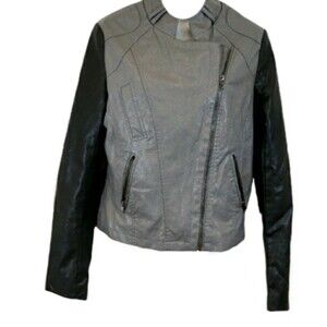 Kut from the Kloth Gray & Black Faux Leather Moto Jacket Small